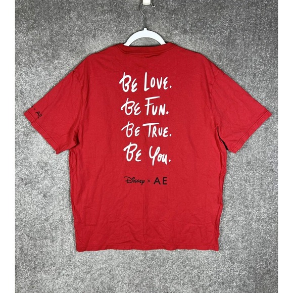 Disney x AE American Eagle Mickey Mouse Be Love Fun True You T-shirt Mens XL Red - Picture 2 of 14